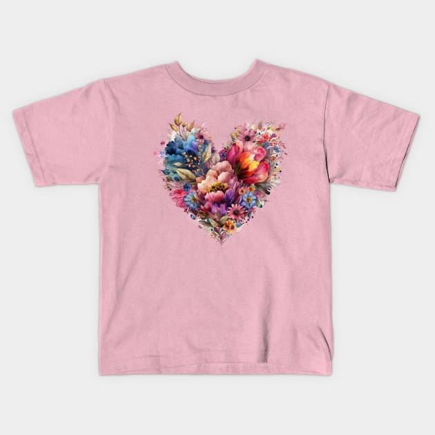 Colorful Floral Heart Kids T-Shirt by Biophilia